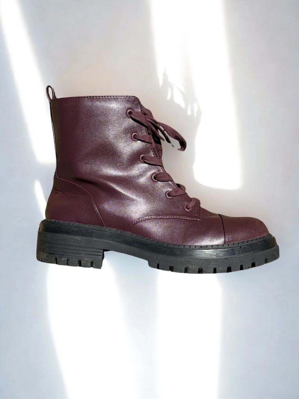 Nordstrom Lace-Up Combat Boots Women's Size 7 Burgundy Oxblood Lug Sole Zip EUC
